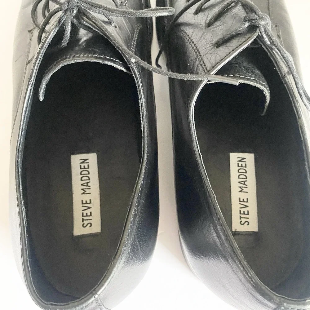 Steve Madden Newton Men's 13M Black Leather Derby Square Toe Lace-Up Shoes Dress
